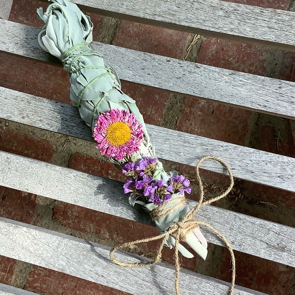 White Sage Pink Purple 9” Organic 1 Stick Boho Home Decor Eco Friendly Smudge - Picture 8 of 14